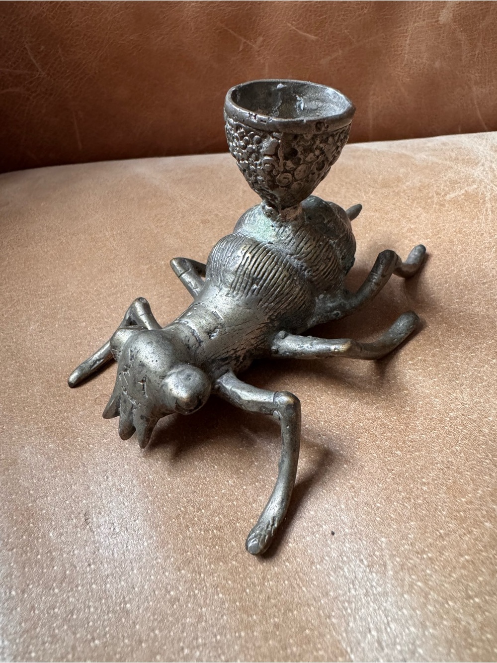 Vintage Metal brass Insect Bug Candle Holder - Silver patina fly beetle ant